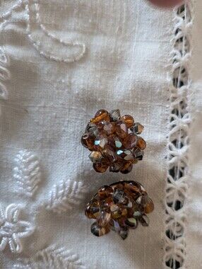 Mid Century Modern. European. Clip On Earrings. Beautiful Cut Glass Clusters